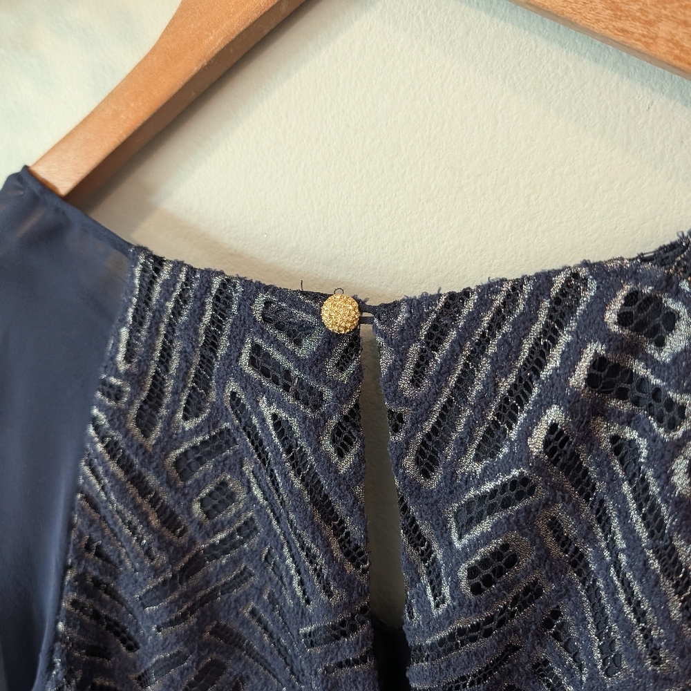 Lilly Pulitzer Navy and Metallic  Silver Dress Sz 0 - Picture 6 of 10